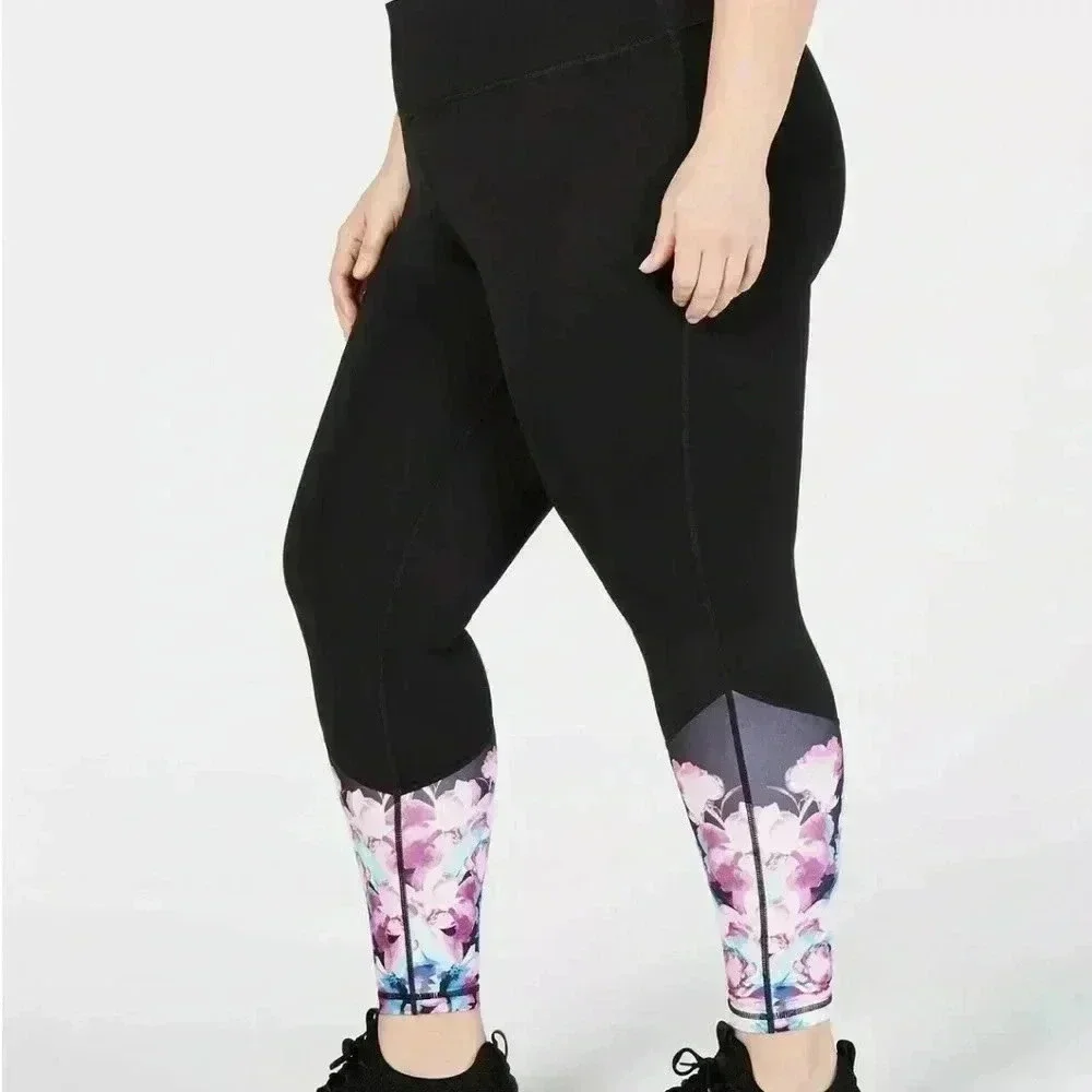 Ideology Floral Detail Ankle Athletic 7/8 Leggings Size 1X